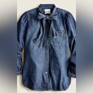 J.crew chambray bow tie neck blouse Small